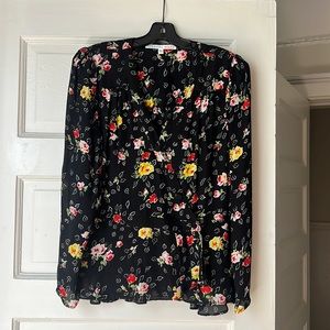Veronica Beard Silk Floral Kiona Blouse Size 8 Vneck Peplum